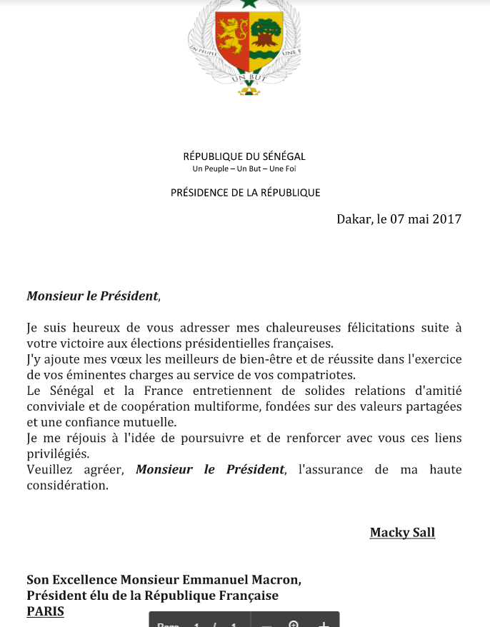 Macky Sall félicite Macron et se « réjouit de poursuivre et renforcer les liens privilégiés… »