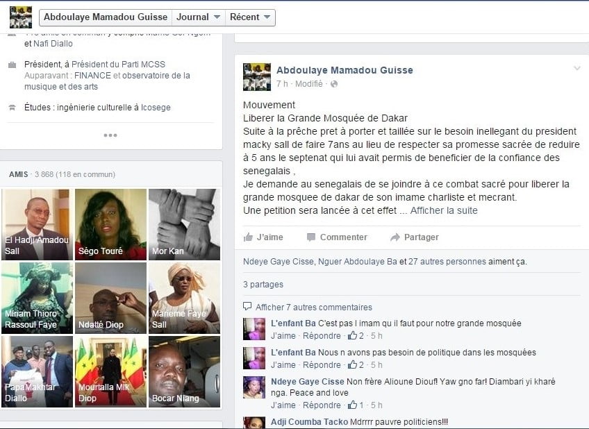 Capture d’image-Une pétition lancée sur facebook pour le départ d’Imam Samb