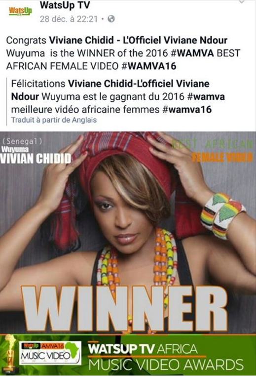 Viviane remporte  le prix Best African Female Video des WAMVA
