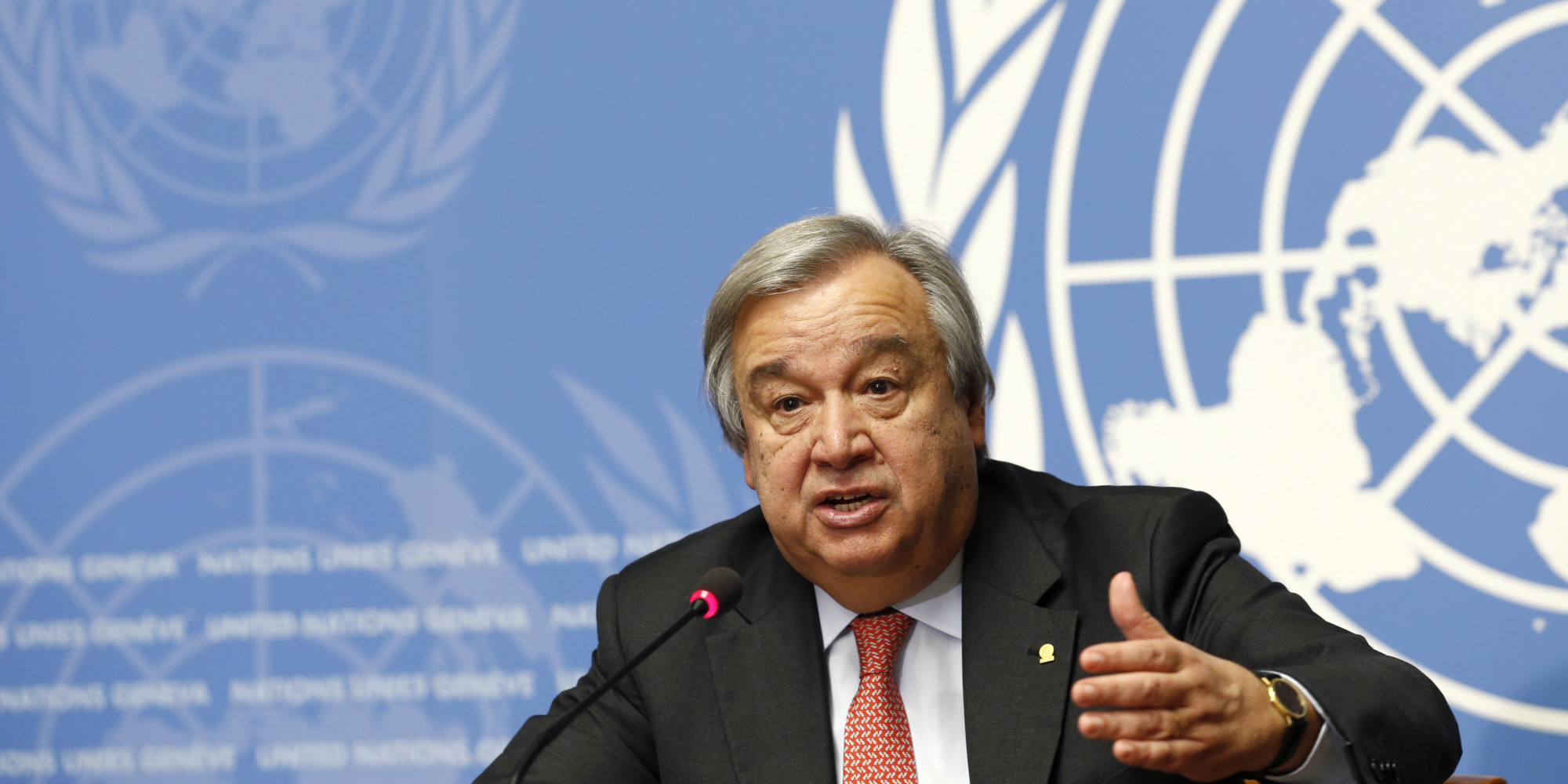 Guterres UN High Commissioner for Refugees addresses a news conference in Geneva