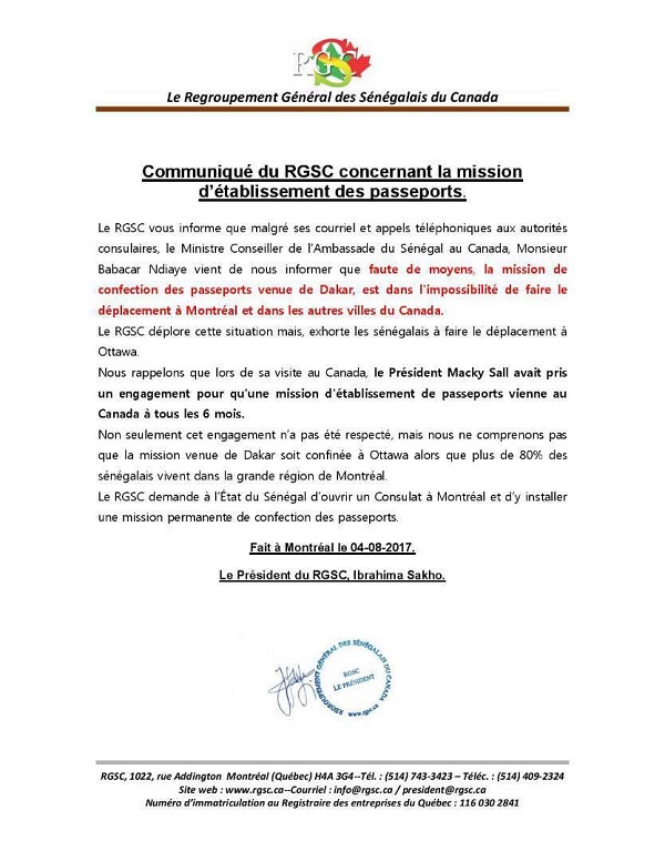 Canada: La communauté Sénégalaise déplore et exige l’ouverture d’un consulat à Montréal…