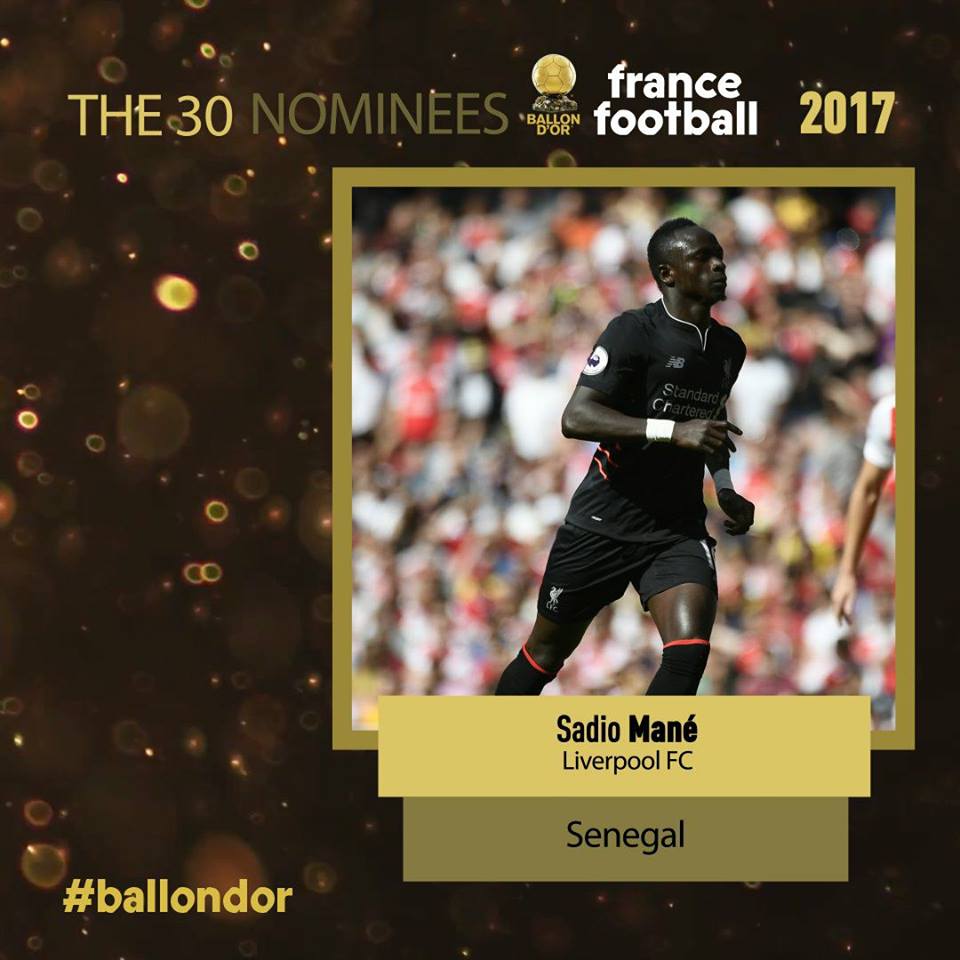 Urgent: Sadio Mané est nominé pour le Ballon D’Or 2017