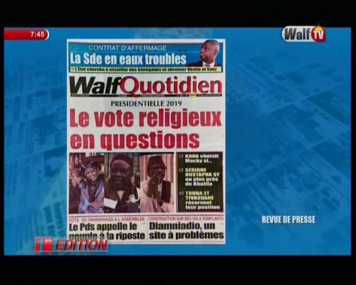 Revue de presse  Walf Tv du jeudi 22 mars 2018 par Seydina Omar Bâ