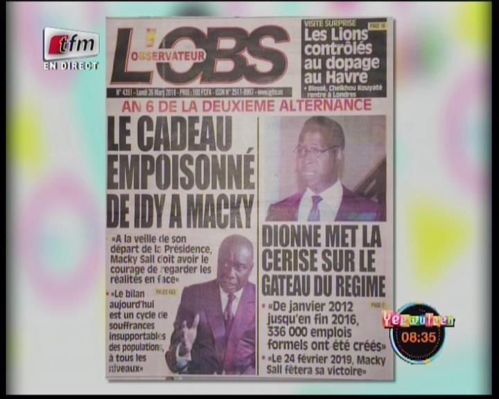 Revue de presse Tfm du Lundi 26 mars 2018 par Pape Mame Birame Diouf et Pape Cheikh Diallo