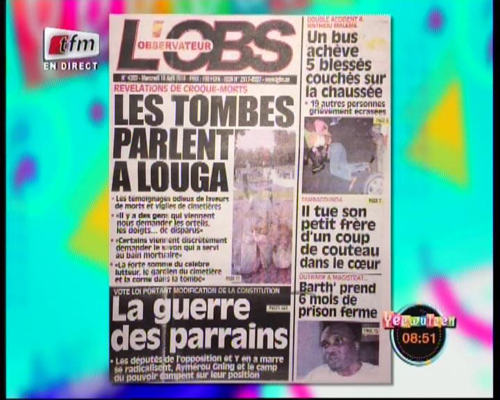 Revue de presse Tfm du mercredi 18 avril 2018 par Mame Birame Diouf