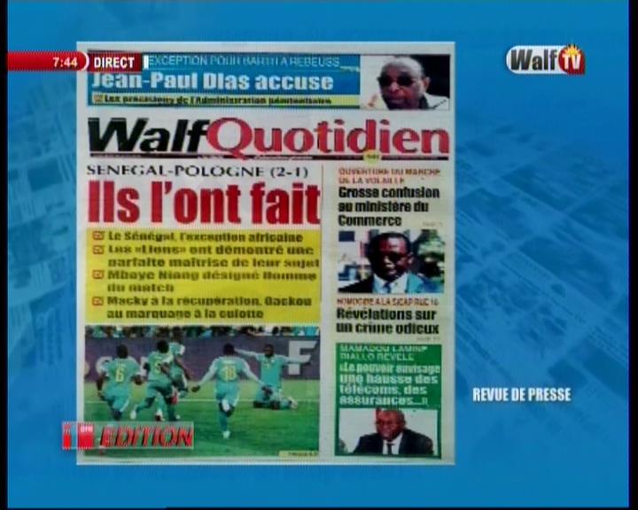 Revue de presse Walf Tv du mercredi 20 juin 2018 par Seydina Omar Ba