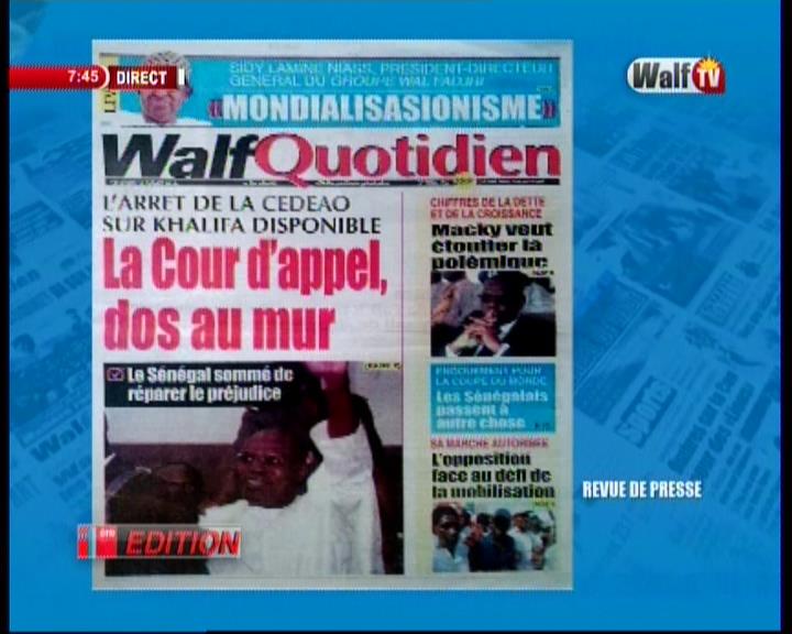Revue de presse (Wolof) Walf TV du vendredi 13 juillet 2018 par Seydina Omar Bâ