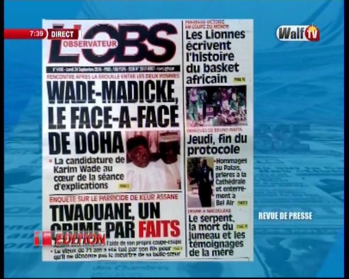 Revue de presse Walf TV du Lundi 24 septembre 2018 par Seydina Omar Bâ
