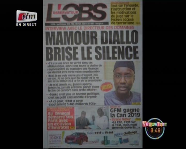 Revue de presse (Wolof) Tfm du jeudi 24 janvier 2019 par Mame Birame Diouf