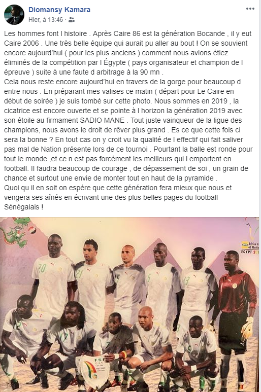 Can 2019 – Diomansy Kamara: « On espère que la génération de Sadio Mané fera mieux que nous et vengera ses aînés » - Une capture d'écran d'une application de média social pour une photo - La publicité