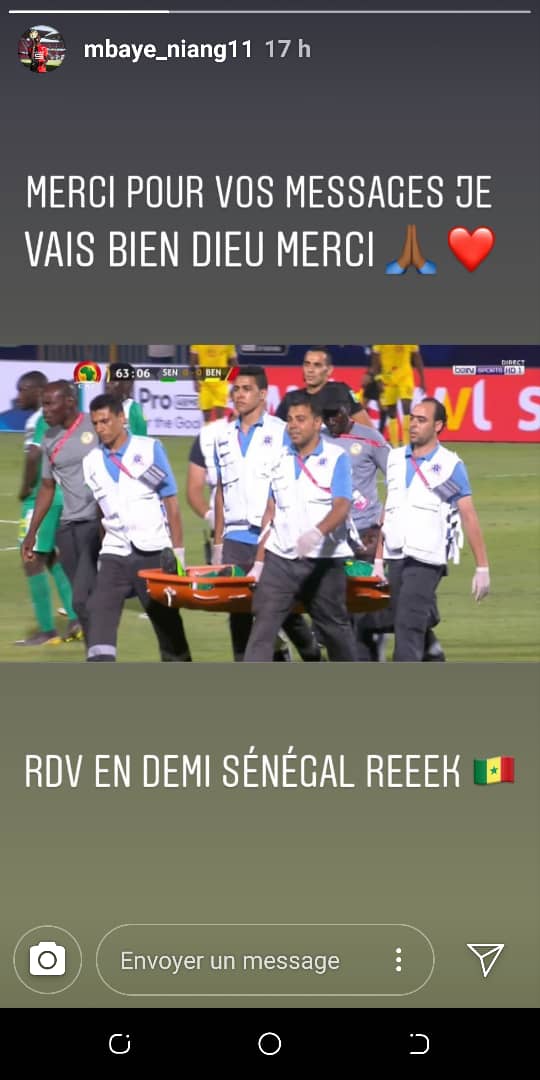 Sorti sur blessure contre le Bénin, Mbaye Niang rassure les sénégalais