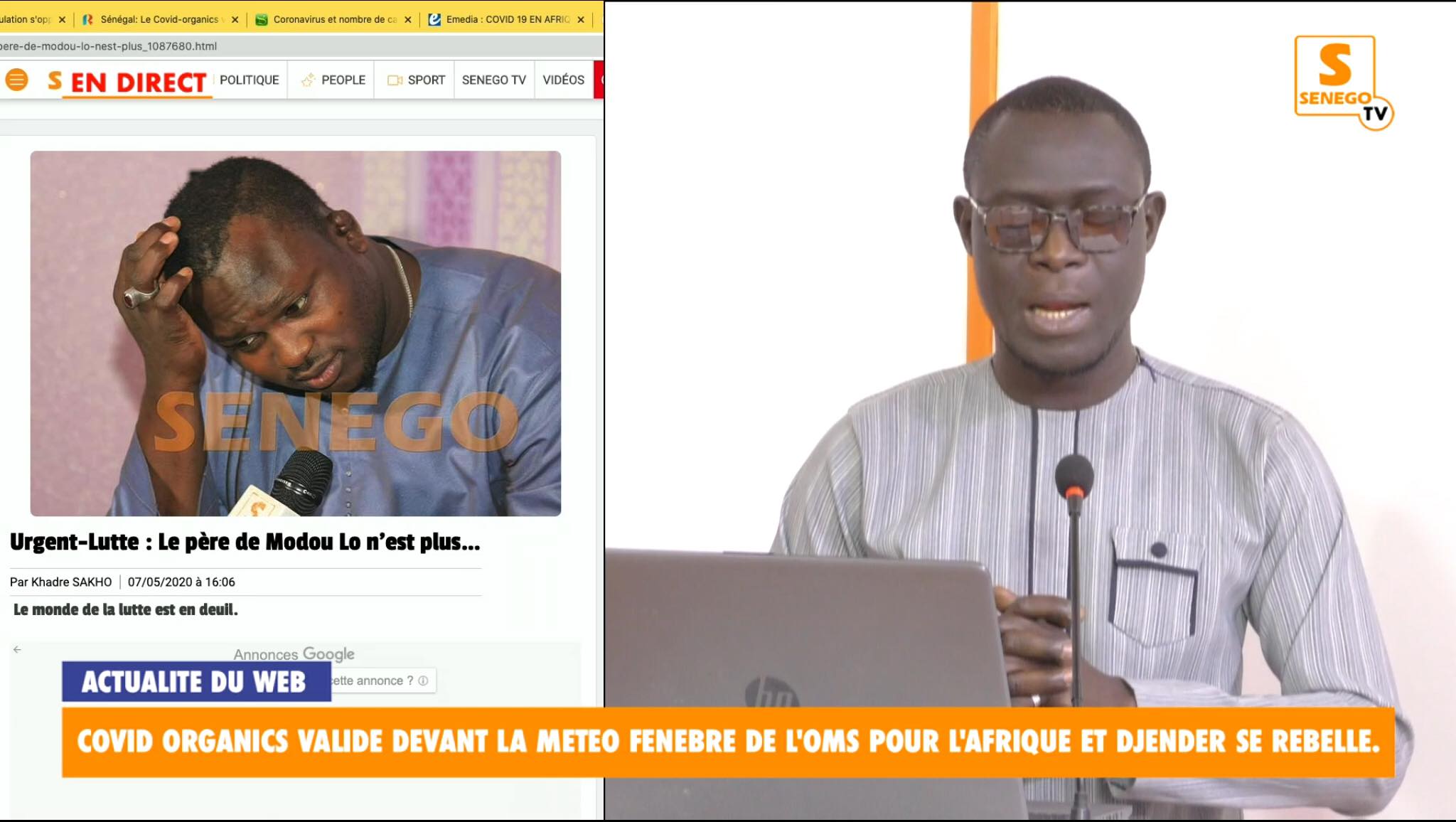 Feuss Net : Covid Organics validé devant la météo funèbre de l’OMS pour l’Afrique, et Djender se rebelle