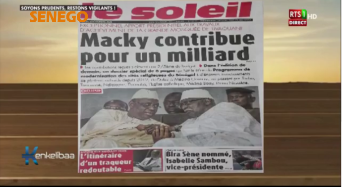 Revue de Presse Rts1 du Jeudi 05 Novembre 2020 (Vidéo)