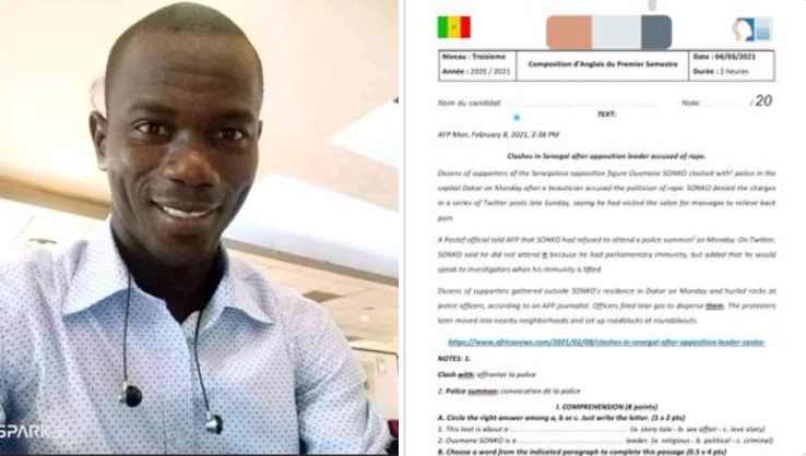 Matam : Un prof d'Anglais relevé de ses fonctions pour avoir proposé un sujet sur Sonko