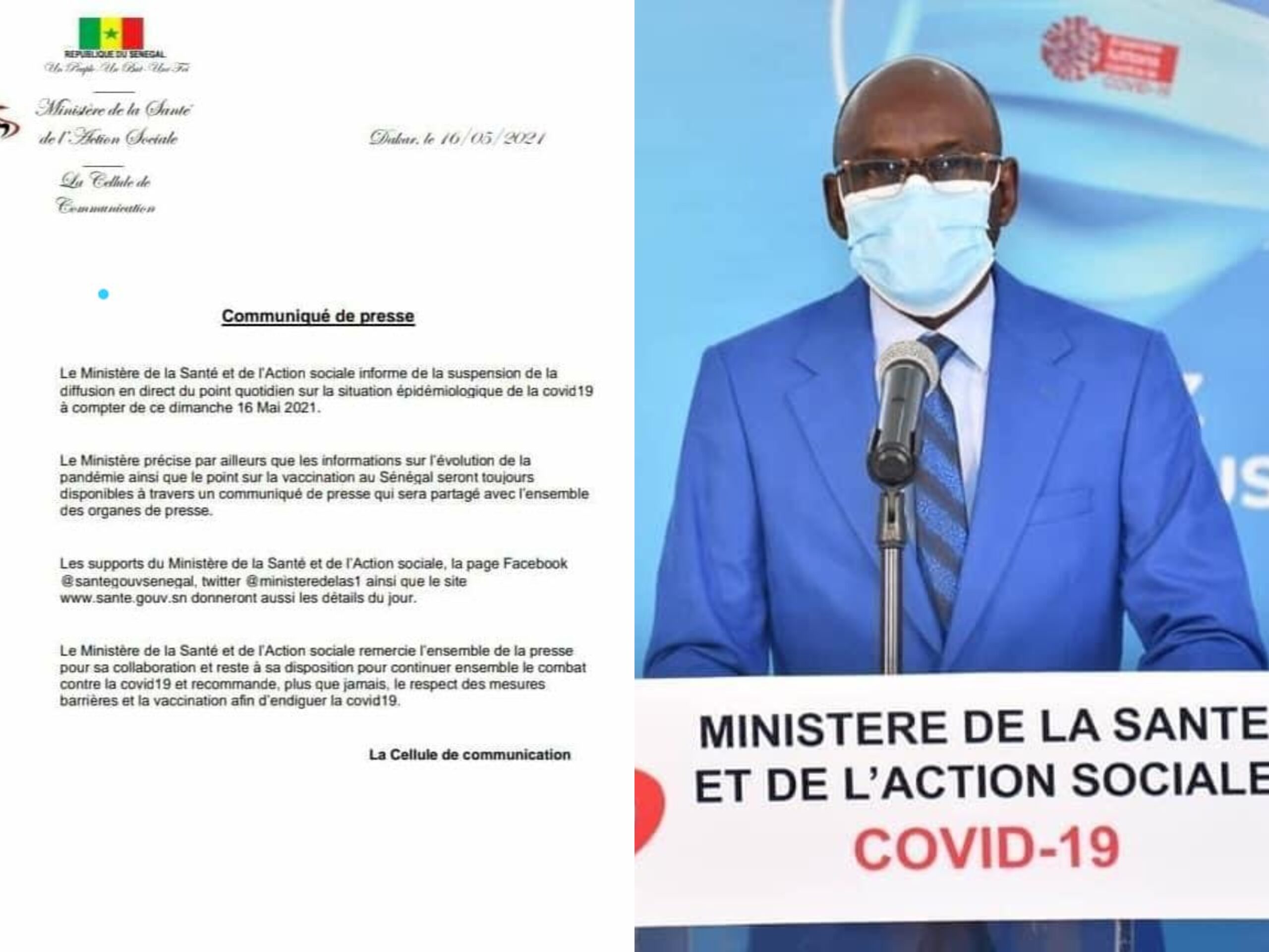 Covid-19 : La diffusion en direct du point de situation suspendue (Ministère)