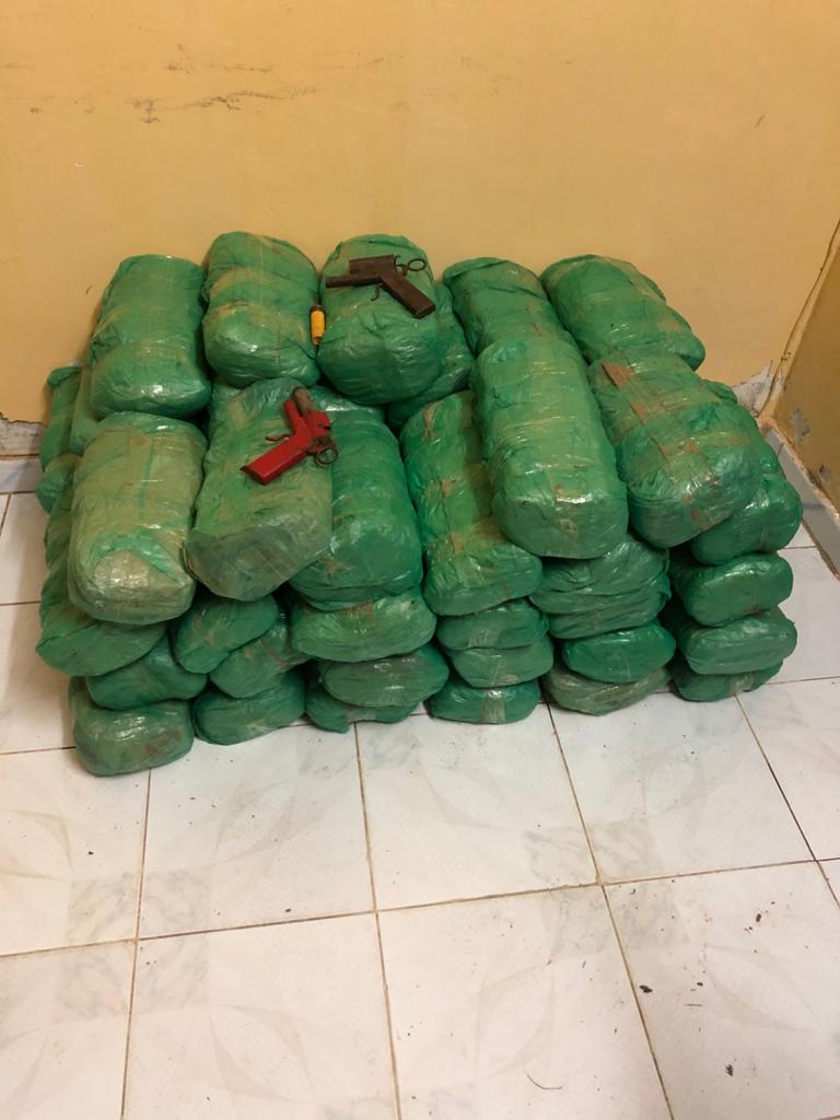 Diourbel : 55 kg de cannabis, 2 pistolets artisanaux et une charrette saisis (images)