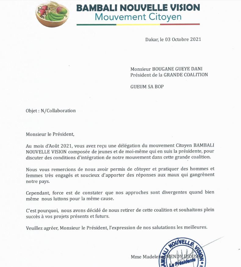 Coalition Gueum Sa Bop : Madeleine Mendy Dioussé quitte Bougane