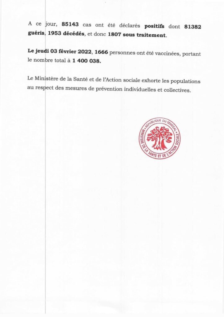 Covid-19 : 26 nouveaux cas positifs , 240 guéris , 03 décès