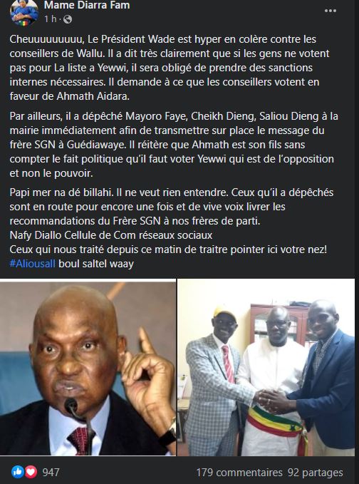 Tension à la mairie de Guédiawaye : Abdoulaye Wade très en colère contre les conseillers de Wallu