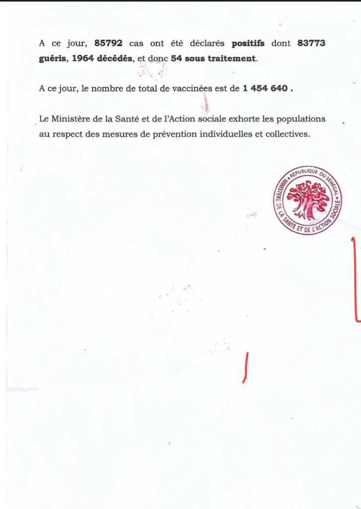 Covid-19 : 07 nouveaux cas positifs, 05 guéris, aucun décès