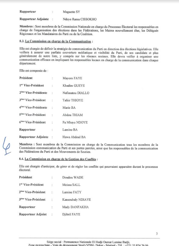 Législatives 2022 : les membres du directoire de campagne du Pds connus (Document)