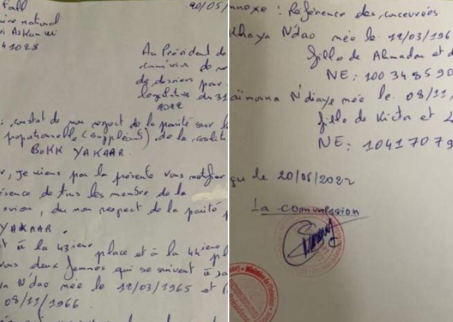 Liste BBY : Déthié Fall brandit le PV du défaut de parité (Document) Senego TV