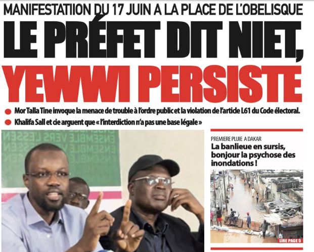 Une des journaux du jeudi 16 juin 2022