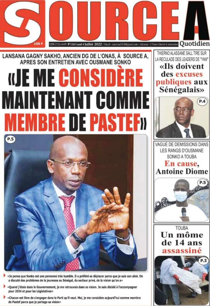 Une des journaux du lundi 04 juillet 2022