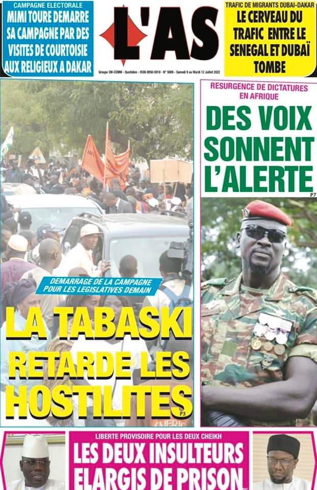 Une des journaux du samedi 09 juillet 2022