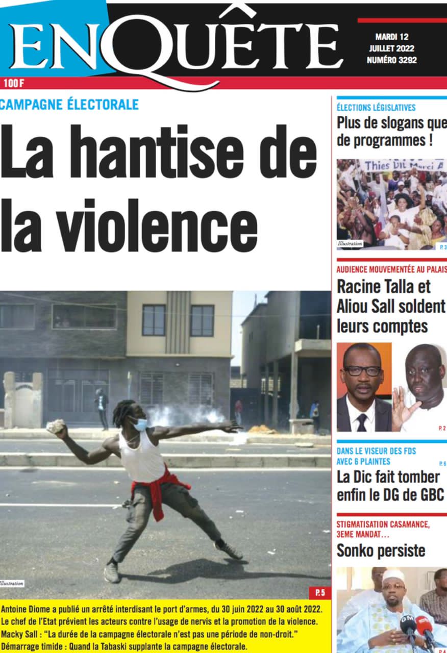 Une des journaux du mardi 12 juillet 2022