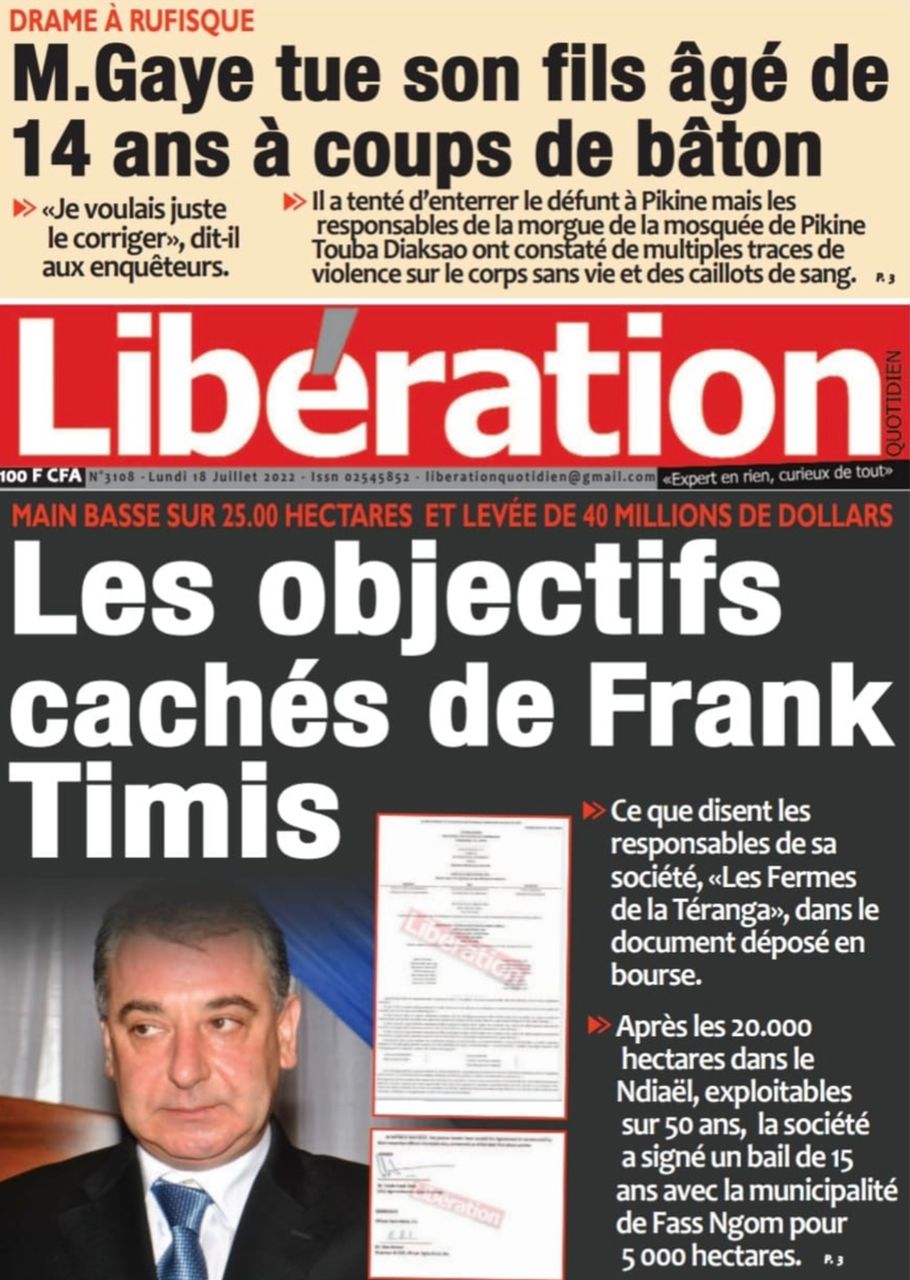 Une des journaux du lundi 18 juillet 2022