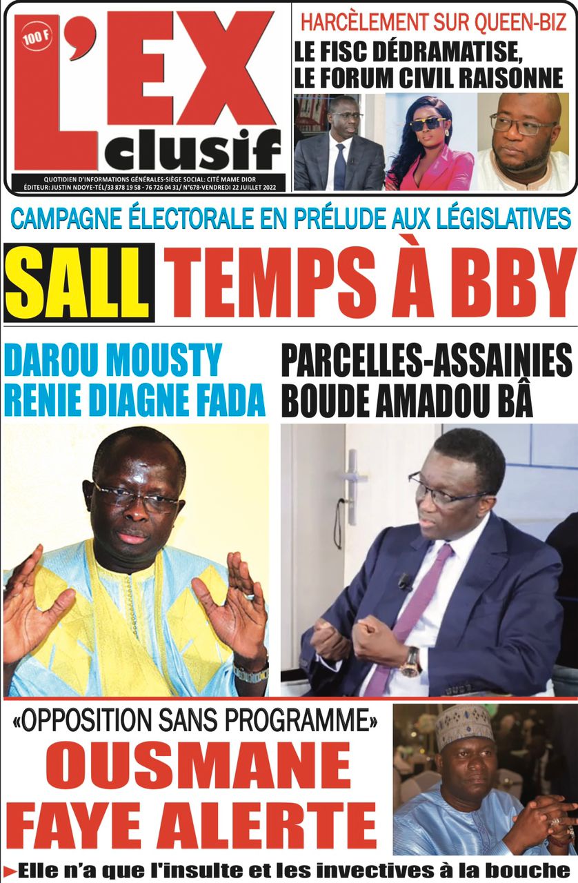 Une des journaux du vendredi 22 juillet 2022