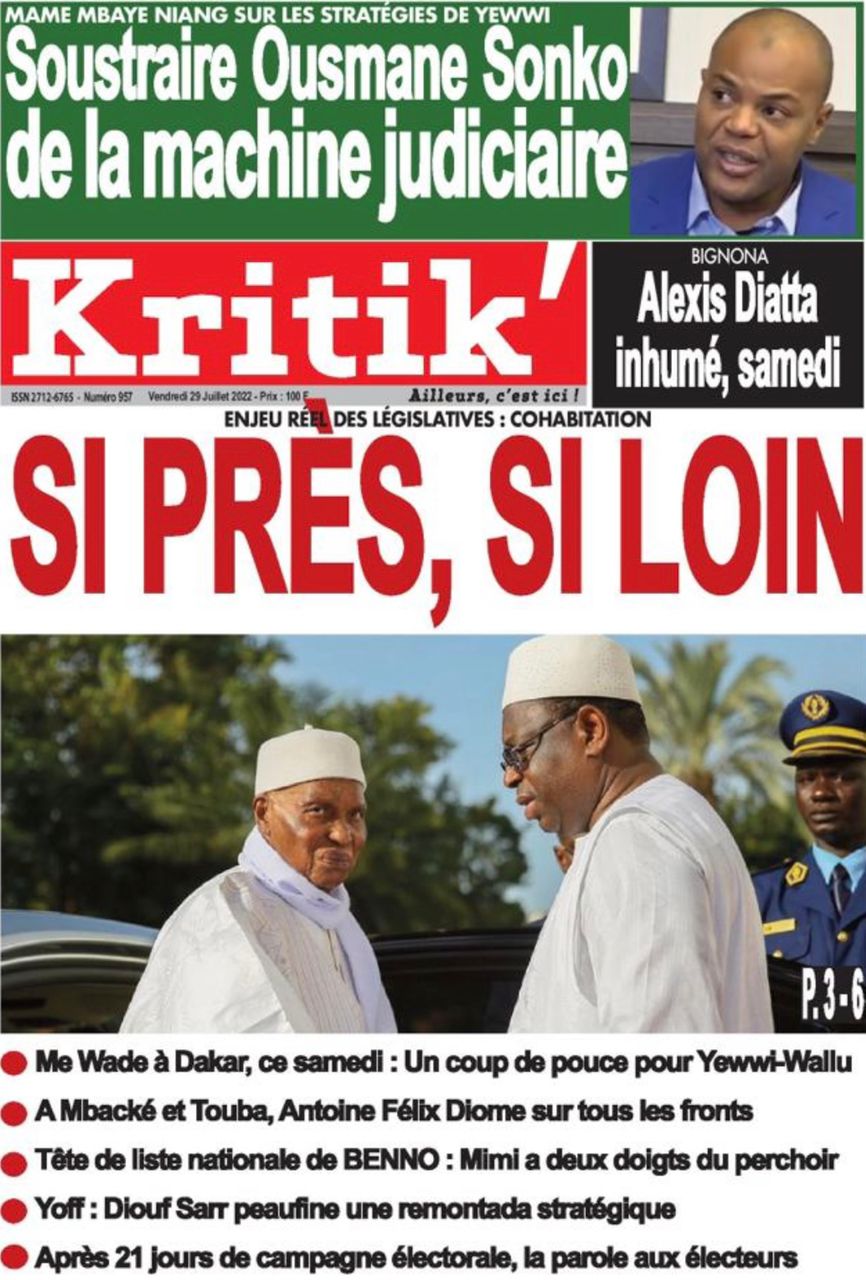 Une des journaux du vendredi 29 juillet 2022