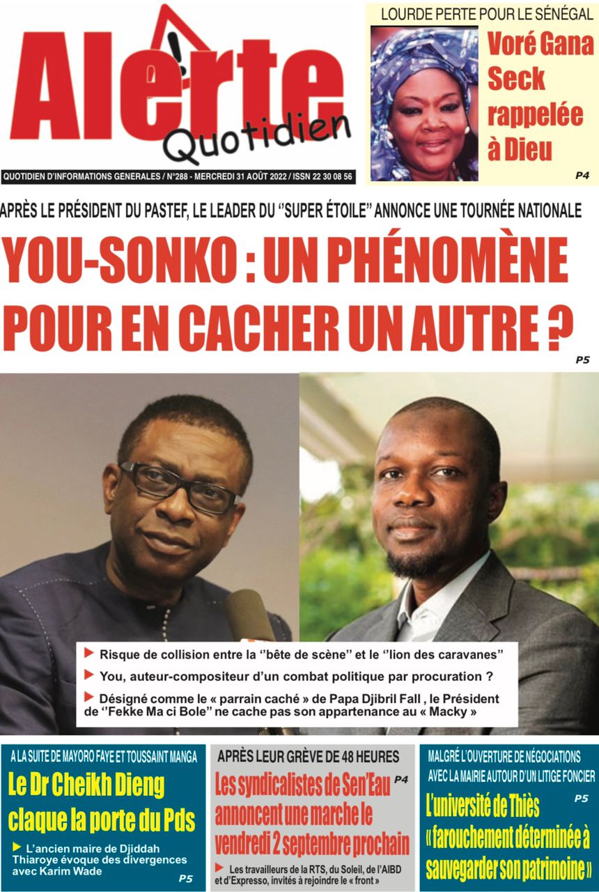 Une des journaux du mercredi 31 août 2022