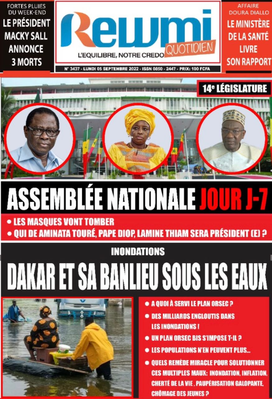 Une des journaux du lundi 05 septembre 2022