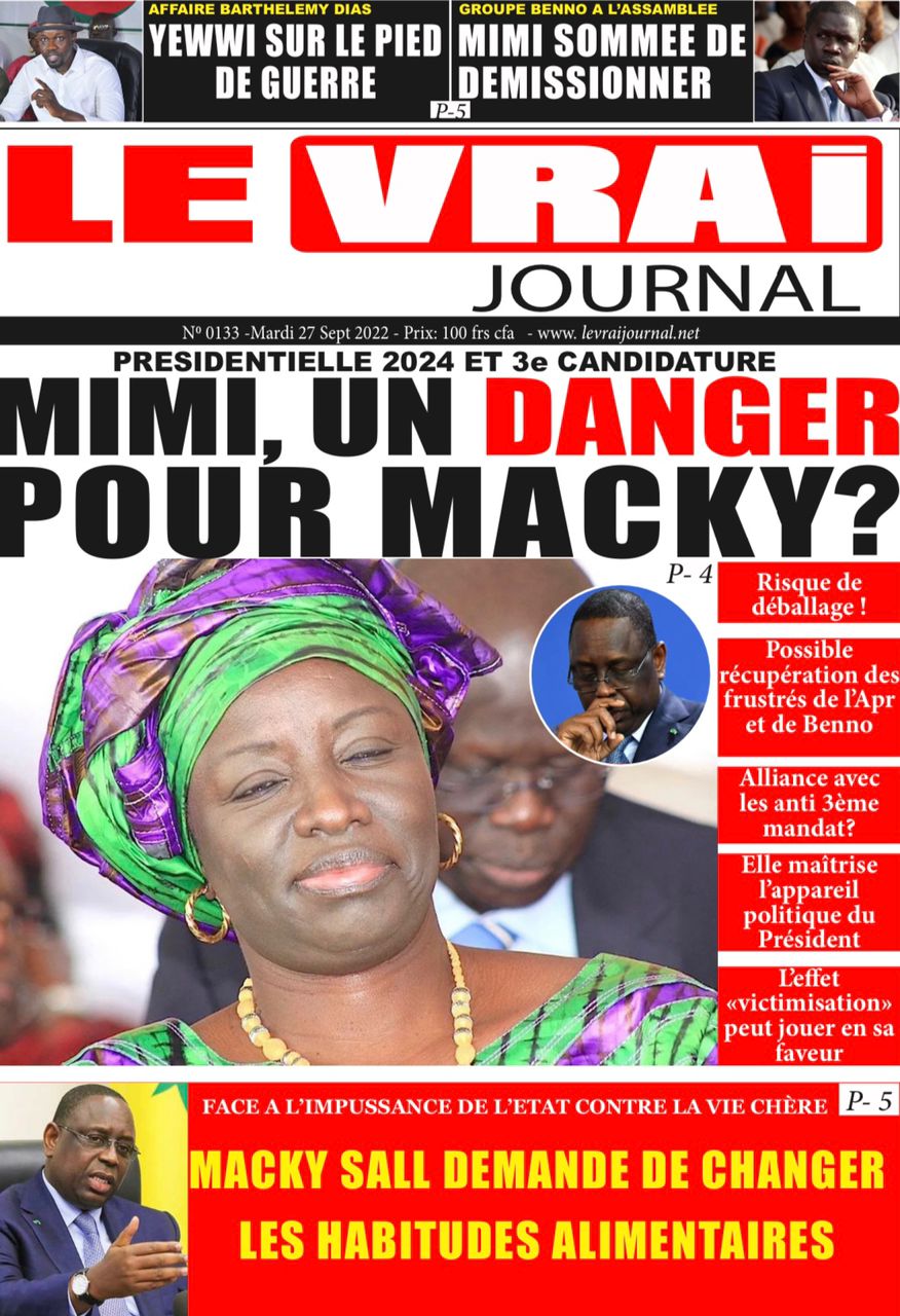 Une des journaux du mardi 27 septembre 2022