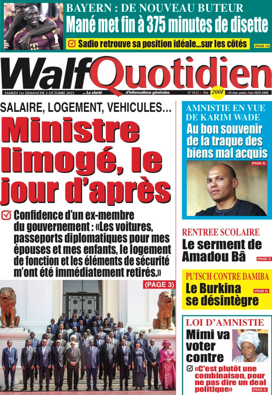 Une des journaux du samedi 01 octobre 2022