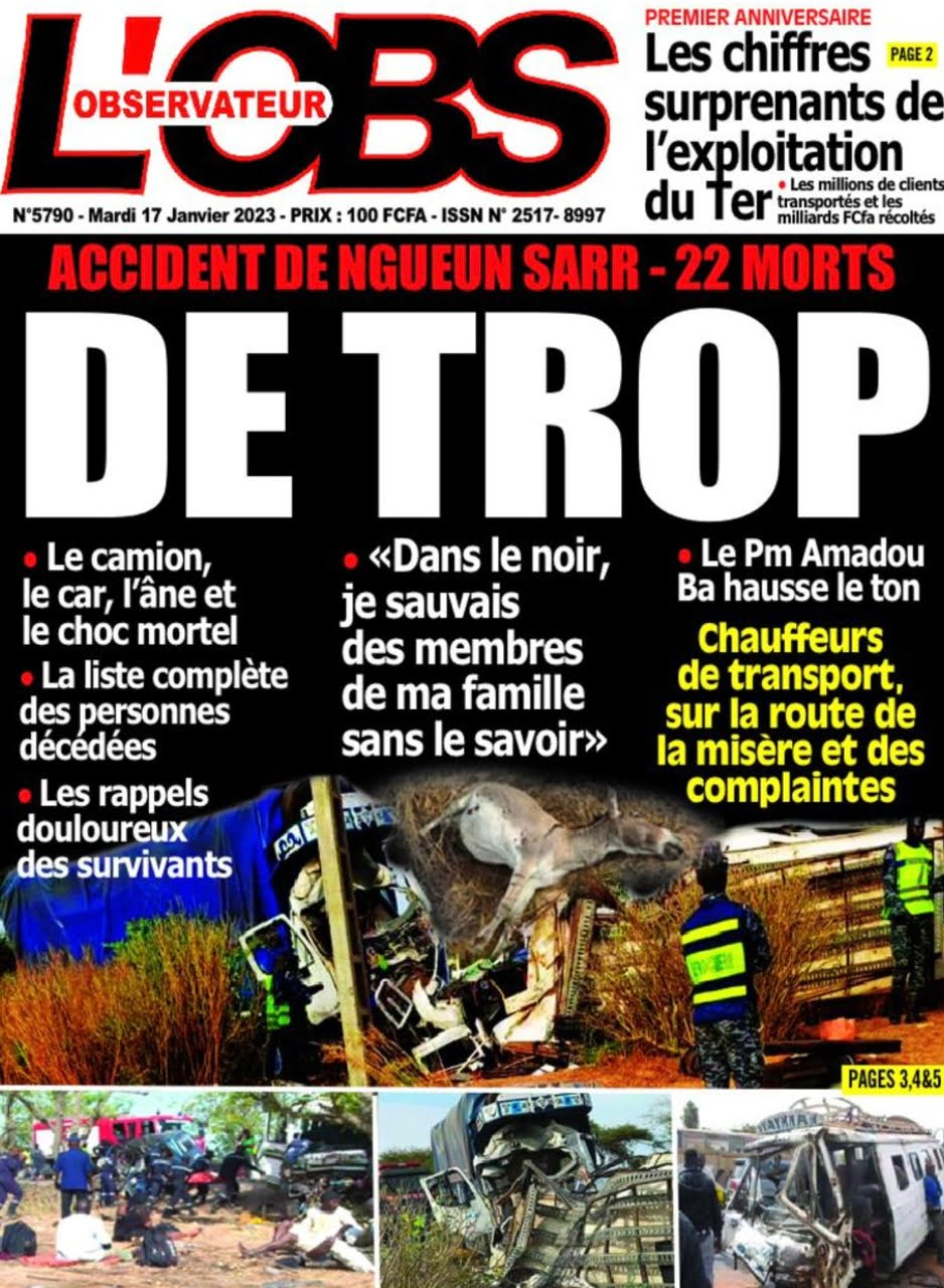 Une des journaux du mardi 17 janvier 2023