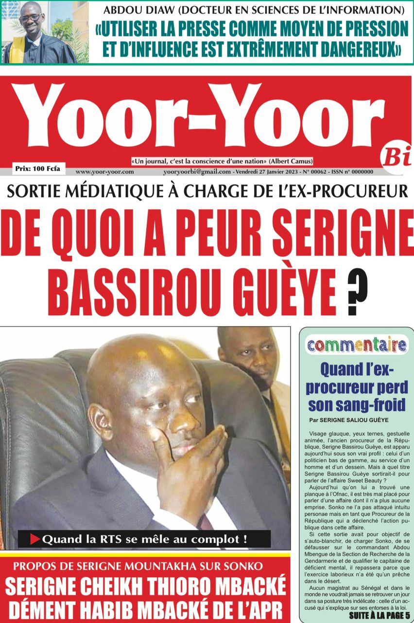 Une des journaux du vendredi 27 janvier 2023