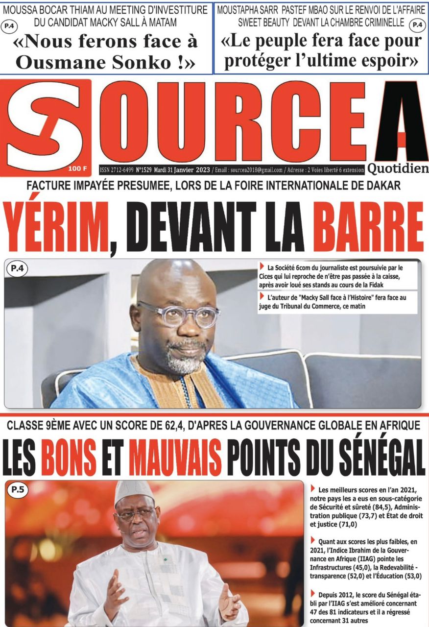 Une des journaux du mardi 31 janvier 2023