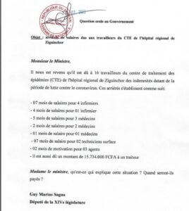 Questions orales et d’actualité : GMS saisit le pdt de l’Assemblée nationale