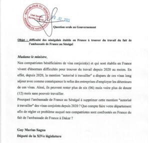 Questions orales et d’actualité : GMS saisit le pdt de l’Assemblée nationale