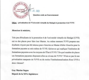 Questions orales et d’actualité : GMS saisit le pdt de l’Assemblée nationale