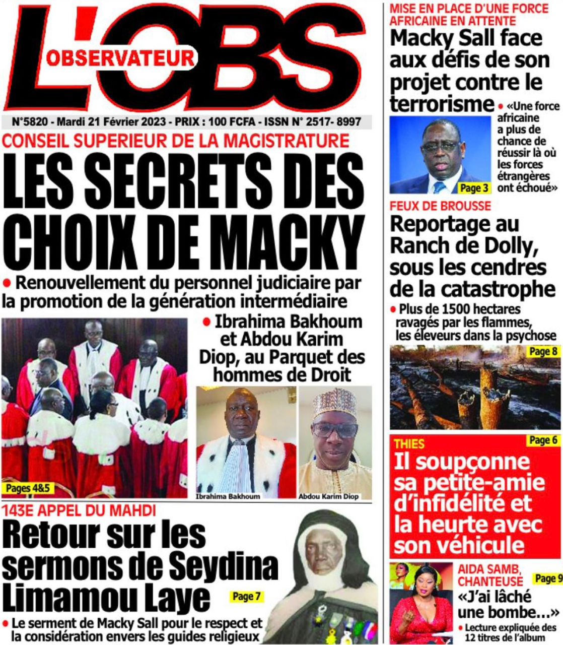 Une des journaux du mardi 21 février 2023