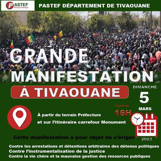 Arrestations arbitraires, mauvaise gouvernance : Pastef-Tivaouane dans la rue le 5 mars