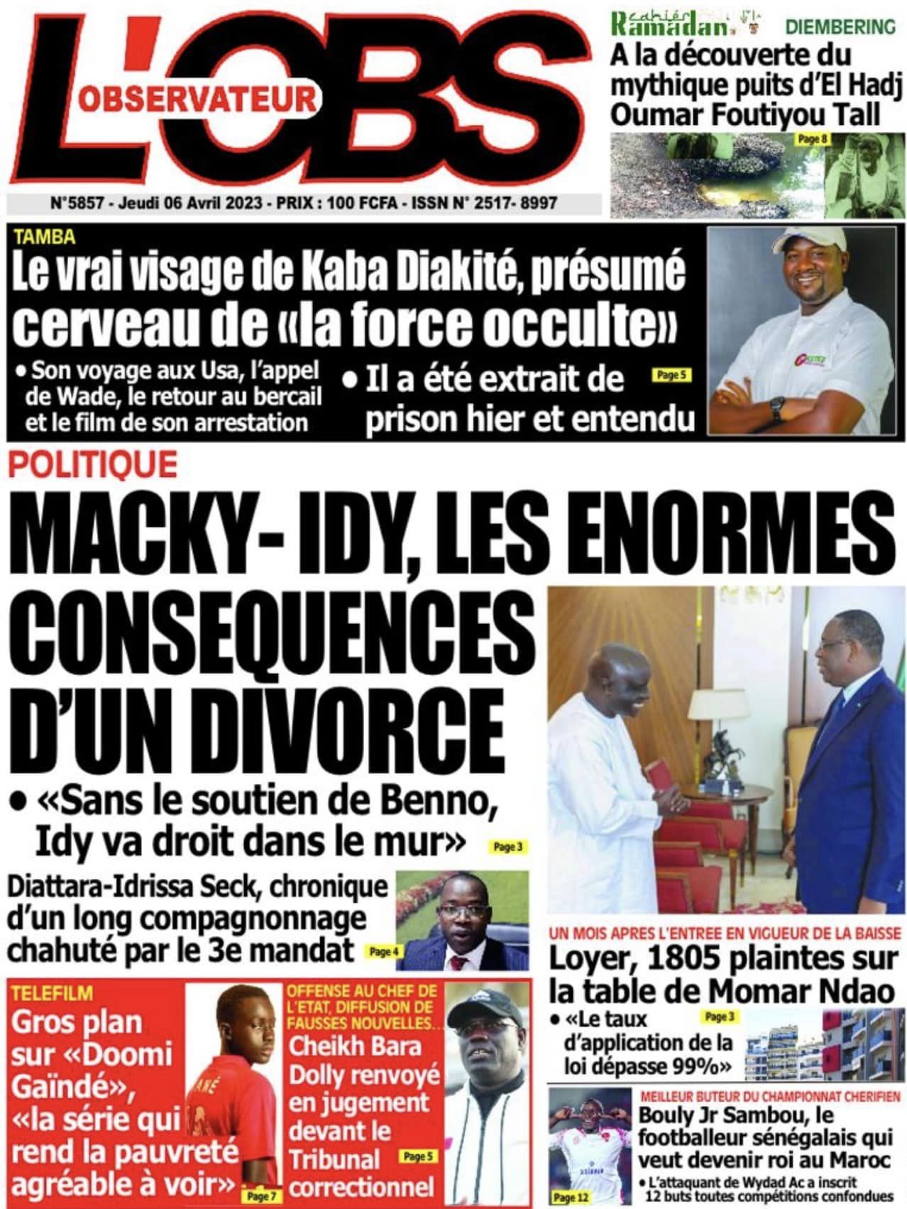 Une des journaux du jeudi 06 avril 2023