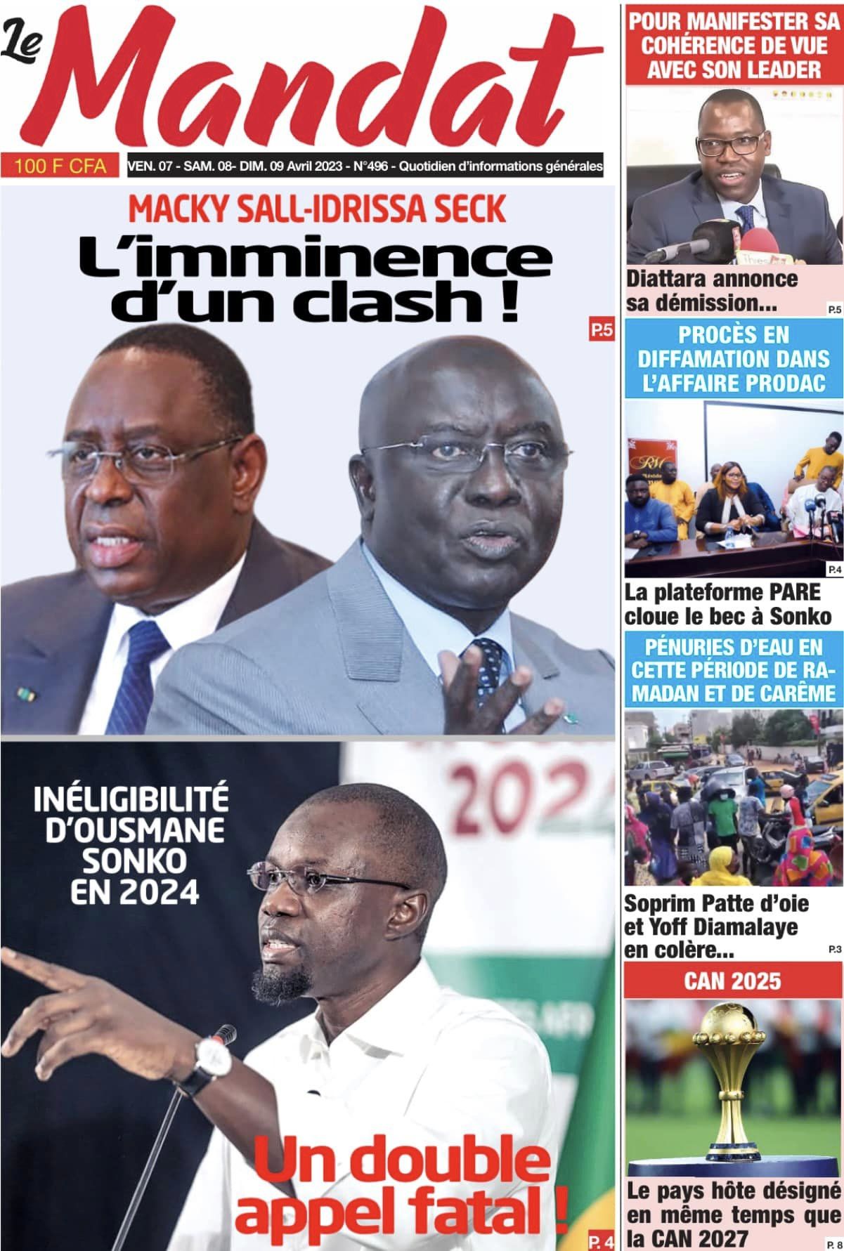 Une des journaux du vendredi 07 avril 2023