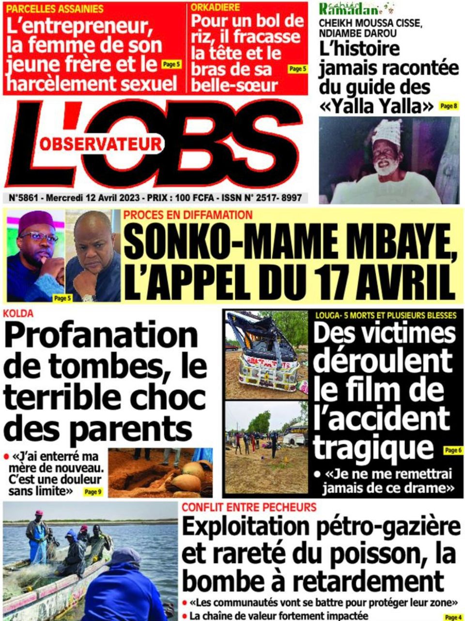 Une des journaux du mercredi 12 avril 2023