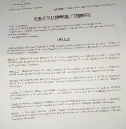 Mairie de Ziguinchor : Ousmane Sonko mute des agents grévistes (document)