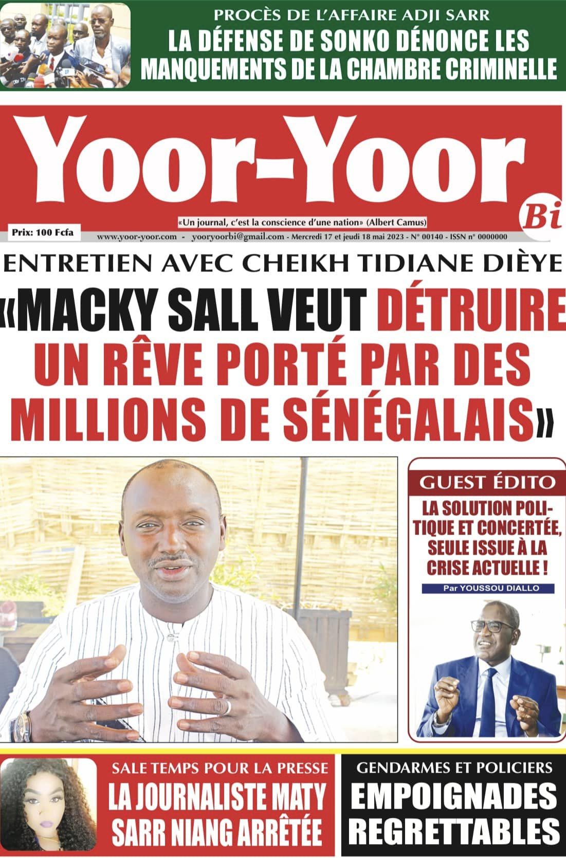 Une des journaux du mercredi 17 mai 2022